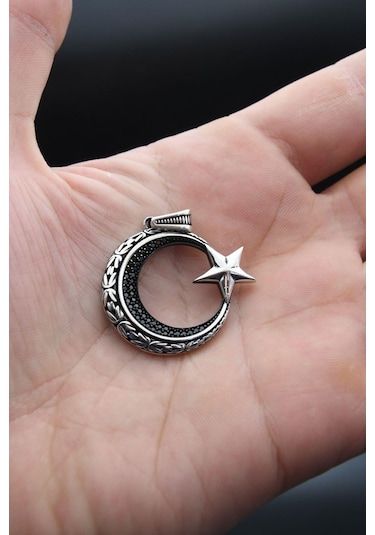 Ay Yıldızlı Ay Yıldız Kolye Ucu 925 Ayar Gümüş