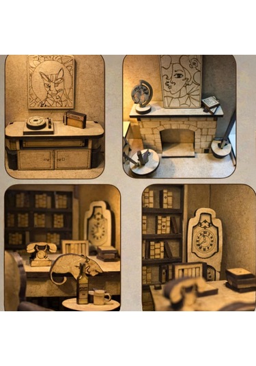 Magic Book Nook Ahşap Maket Seti 2 Katlı Peri Led'li Kitaplık Dekoru Dıy