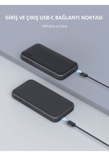 Aukey PB-Y46-GY 15 W 10000 mAh Hızlı Şarj Powerbank Siyah