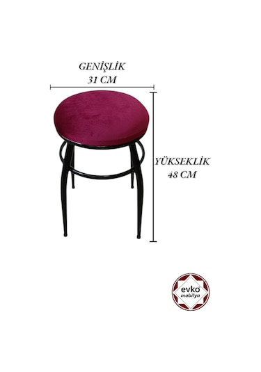 Evko Mobilya Tabure, Bar Taburesi, 2'li Tabure,siyah Ayaklı-kırmı
