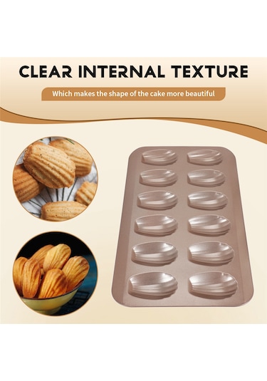 Sointeresting 12 Bardak Kabuk Şeklinde Yapışmaz Madeleine Tava Karbon Çelik Kalıp Pişirme Kalıbı Araçları Altın