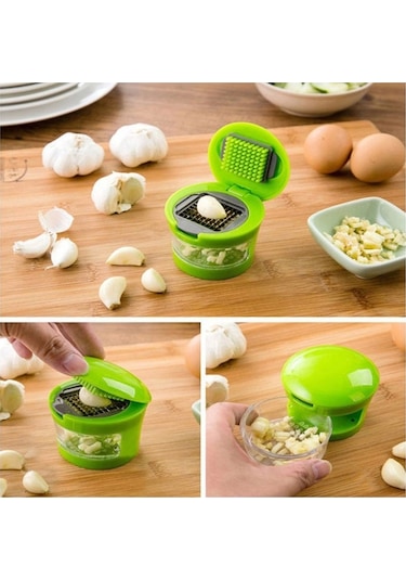 2 Farklı Bıçaklı Hazneli Kapaklı Pratik Sarımsak Soğan Rendesi Yeşil