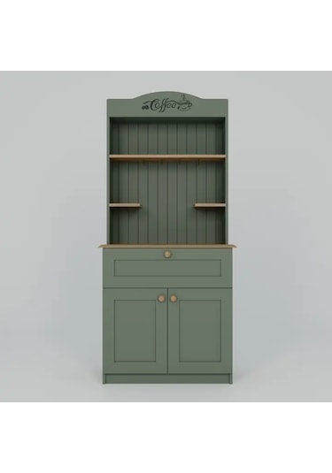 Lucas 2 Kapaklı Çekmeceli Kahve Köşesi Ve Çok Amaçlı Mutfak Dolabı - Açık Ceviz & Yeşil Yeşil