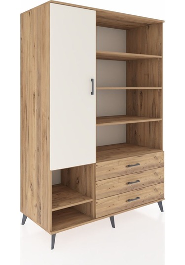 Kronos Dolap 9 Raflı 3 Çekmeceli Tek Kapaklı 132x59x195 Çam-aytaşı/çam Aytası/atlas Çam