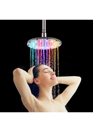 İnç Led Yağmur Duş Başlığı Yuvarlak Duş Başlığı Otomatik Renkli Yanıp Sönen Işıklar Banyo Duş Başlığı Gümüş
