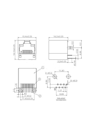 8P8C Plastik Rj45 Soket Ethernet Bağlantı Soketi 8 Pin Pcb Montaj