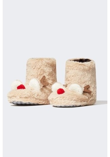 Defacto Kız Çocuk Yılbaşı Geyik Temalı Pelüş Ev Botu Y4305a623wnbn45 Kahve Kahverengi