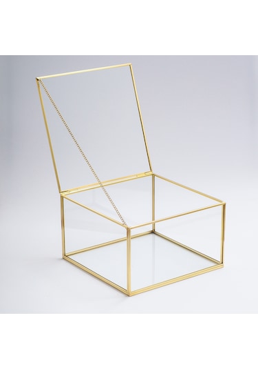 : Büyük Cam Kutu Pirinç & Gold 25x25x15cm