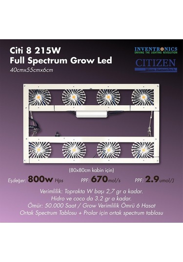 Citi 8 215w Full Spectrum Grow Led Lamba