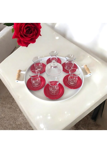 Çay Tabağı-bardak Altlığı-metal Kırmızıçay Tabağı-paslanmaz Kırmızı