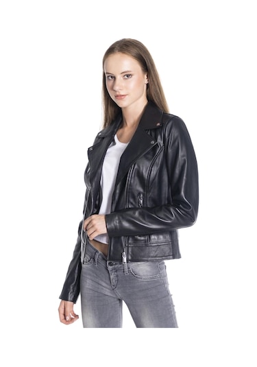 Derinss Dka2048 Hakiki Deri Kadın Siyah Mont