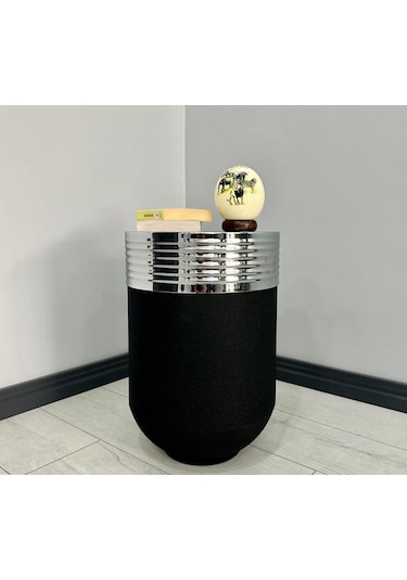 Elegant Dekoratif Krom Darbuka Siyah Sehpa 60cm