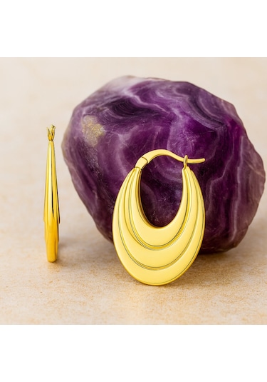 14k Altın Sallantı Oval Küpe, Halka Küpe Altın