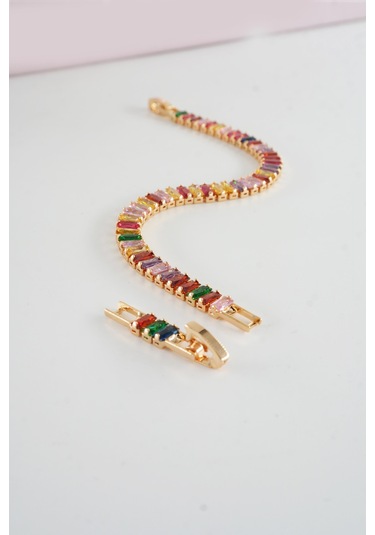 Kadın 316 L Çelik Vip Seri Antialerjik Baget Zirkon Taşlı Su Yolu Bileklik Ölçüleri 17cm + 3 Cm Uzatma 7 Mm Taş Boyutu-5208 Renkli