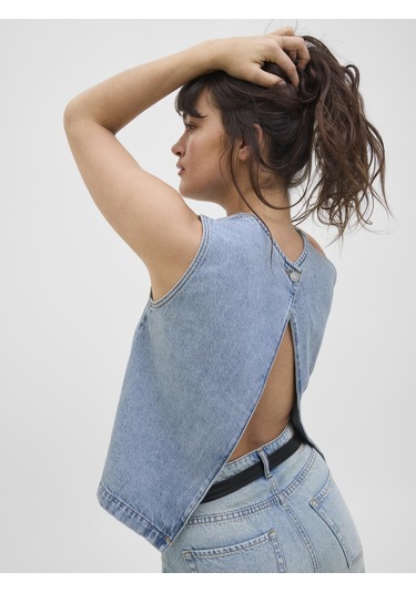 Jack & Jones Kadın Sirt Detayli Denim Bluz - Dora - 12277036 Light Blue Denim