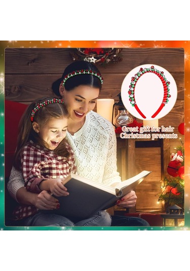 2'li Paket Noel Kafa Bandı Ve Noel Çanı Saç Bandı Kız Çocuk Saç Bandı Kırmızı Yeşil Gümüş Saç Aksesuarları Çok  Renkli