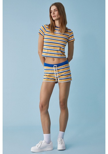 COLSA Kadın Regular Yüksek Bel Beyaz / Mavi / Sarı Alt-Üst Takım