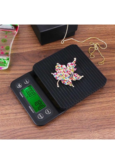 Teltree Siyah Mutfak Terazi, 3kg/0.1g Hassasiyet, Zamanlayıcı Fonksiyonu, Kahve Ve Pastane İçin, Lcd Ekran, Aaa Pil Gerekiyor Pil Dahil Değil Siyah
