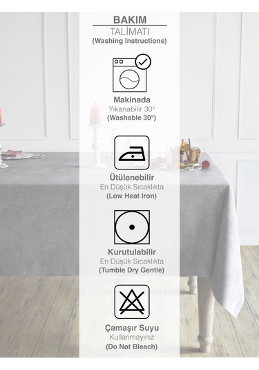 Daily Series Kadife Dokulu Gri Renk Masa Örtüsü Gri