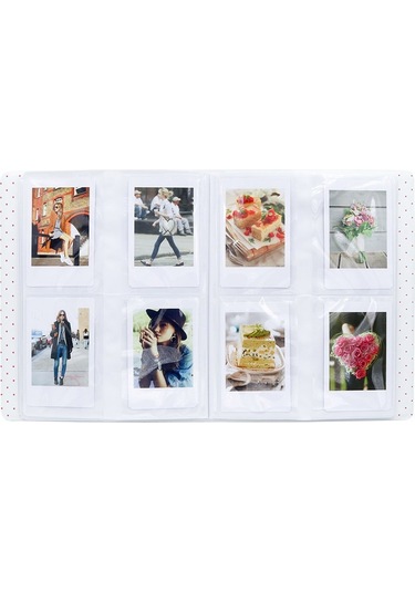 128 Cepler Fotoğraf Kitabı Albümü İsim Kartı Tutucu Fujifilm Instax Mini 8 / 7s / 70/25 / 50s / 90 Gri Beyaz