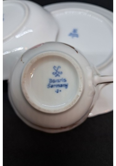 Alman El Boyama Vintage Çay Fincanı 3 Parça 170 Ml Beyaz-gri