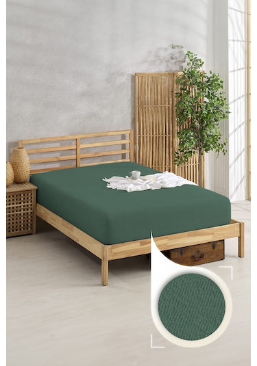 The Berb Pamuklu Havlu Çarşaf 4 Kenarı Lastikli Tek/çift Kişilik Lastikli Havlu Çarşaf Orman Yeşili
