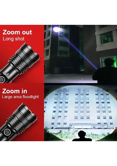 Brightnova Black Ultra Parlak 30w Led Taktik Fener Usb Sarjli Aluminyum Alasim Uzun Menzil Zum Yuksek Kapasiteli Li Ion Pil 400 Lumen Dahili Altın