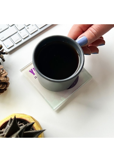 Cam Bardak Altlığı Burçlar - Yengeç Burcu 4'lü Takım Beyaz