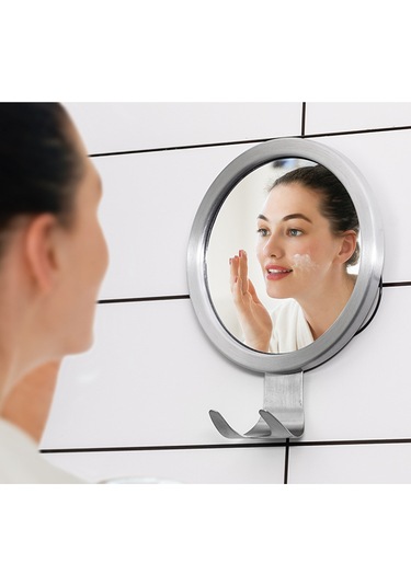 Vkemall Vantuzlu Buğu Önleyici Kancalı Tuvalet Aynası Delmesiz Banyo Duş Tıraş Makyaj Ay