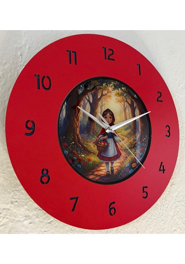 Kişiye Özel İsimli Çocuk Odası Duvar Saati Epoksi Dolgulu 35 Cm Masallar Serisi Kırmızı