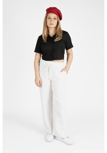 Giyim Dünyası Kadın Kısa Kol Crop Gömlek Siyah 001