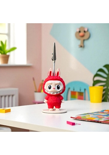 Dekoratif Sevimli Labubu Notluk - Kağıt Tutacağı - Fotoğraf Tutacak Kırmızı