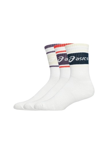 Asics 3 Pack Logo Crew Renkli 3lü Tenis Çorabı Beyaz
