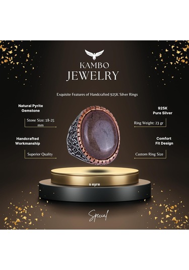 Gerçek Doğal Pirit Taşı Yüzük, 925 Ayar Katı Gümüş Erkek Yüzük, Bereket Manifestasyonu Tasarımı Gümüş