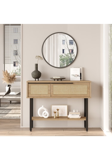 Robin Home Lidya Dresuar Aynalı Kapaklı Metal Ayaklı Uv Baskı Sep Kahverengi