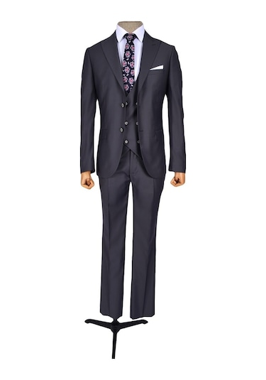 Düz Çift Düğme 6 Drop Yelekli Erkek Takım Elbise
