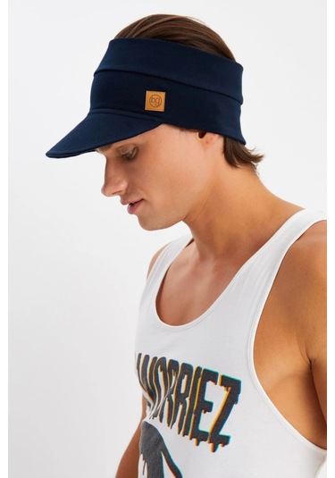 Erkek Uv Koruyuculu %100 Pamuklu Penye Tenis Golf Stil Vizör Şapka Siperlik - Tek Ebat / Lacivert Lacivert