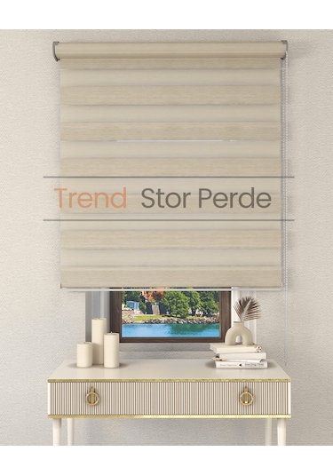 Sütlü Kahve Etek Dilimsiz Zebra Stor Güneşlik Perde Sütlü Kahve