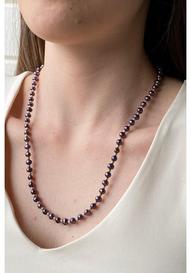 Kadın Dorika Toplu Siyah İnci Kolye Gümüş