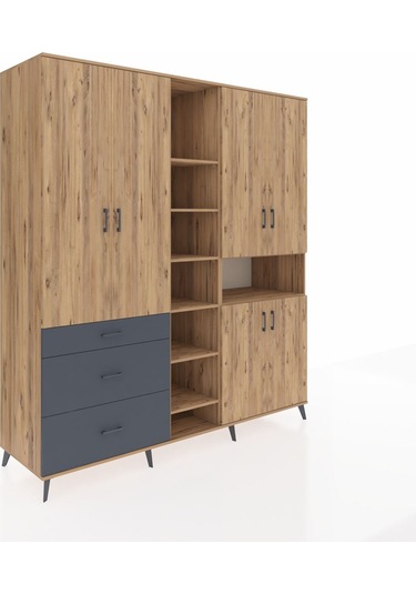 Kronos Dolap 13 Raflı 3 Çekmeceli 6 Kapaklı 220x59x243 Çam-çam/antrasit Atlas Çam/antrasıt