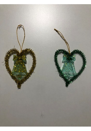 2 Li Sarı-yeşil Kalpli Çam Ağacı Yılbaşı Süsü