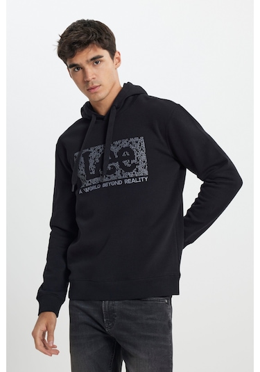 Regular Fit Normal Kesim Kapüşonlu İçi Polarlı Siyah Sweatshirt L242168001 Siyah