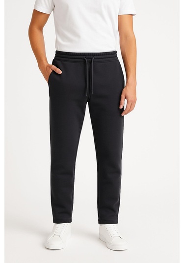 Erkek Düz Paça 3 İplik Şardonlu Rahat Kesim Premium Kumaş Eşofman Altı Füme