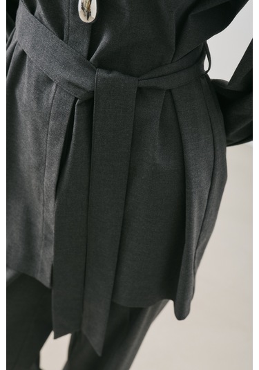 Geniş Kol Kemerli Gömlek Antrasit Antrasit