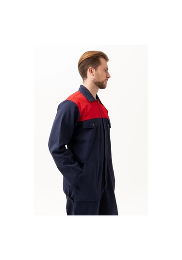Pamuklu Gabardin Tulum Lacivertkırmızı İş Güvenliği Carica Yazlık