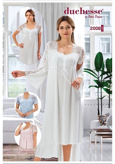 Duchesse 2008 Hamile Lohusa Sabahlıklı Gecelik Takım-ekru