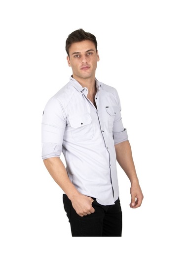 Deepsea Erkek Gri Fitilli Çıtçıtlı Kot Gömlek 300421 Gri