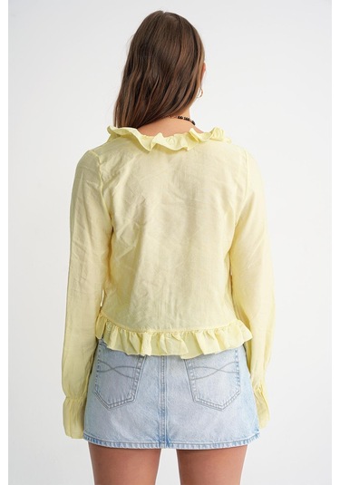 4712 Kadın Volanlı Modal Bolero Bluz Sarı Sari