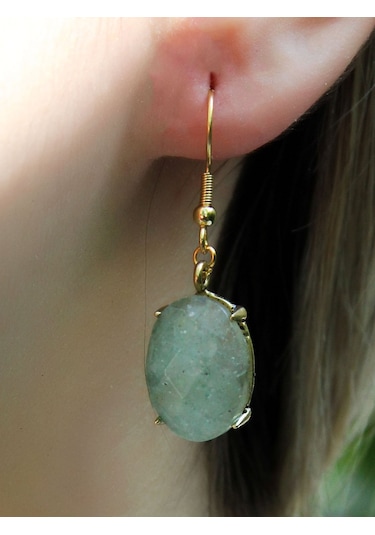 Doğal Taş Yeşil Akik Doğal Taşlı Sallantılı Küpe Euku22ya Su Yeşili