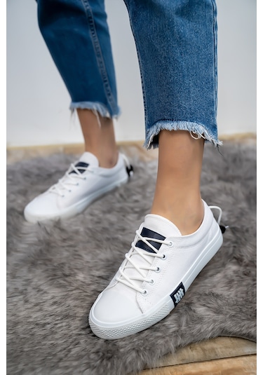 Bartrobel Kadın Erkek Beyaz Keten Sneaker Beyaz